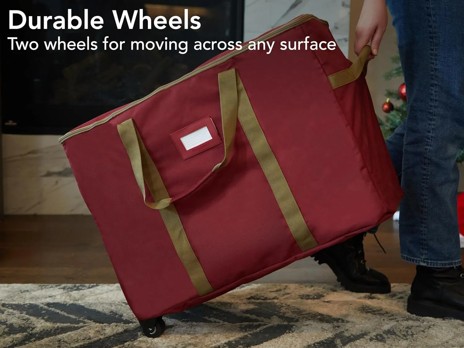Covermates Keepsakes Rolling Treasurekeeper Storage Bag - Carrying Handles, ID Window, Dual Wheels - Holiday Storage, Red