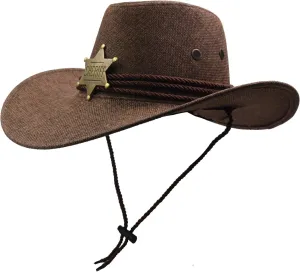 Cowboy Hat Wide Brim Travel Cap Western Cowgirl Hat Outdoor Sun Protect with Badge
