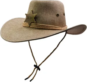 Cowboy Hat Wide Brim Travel Cap Western Cowgirl Hat Outdoor Sun Protect with Badge
