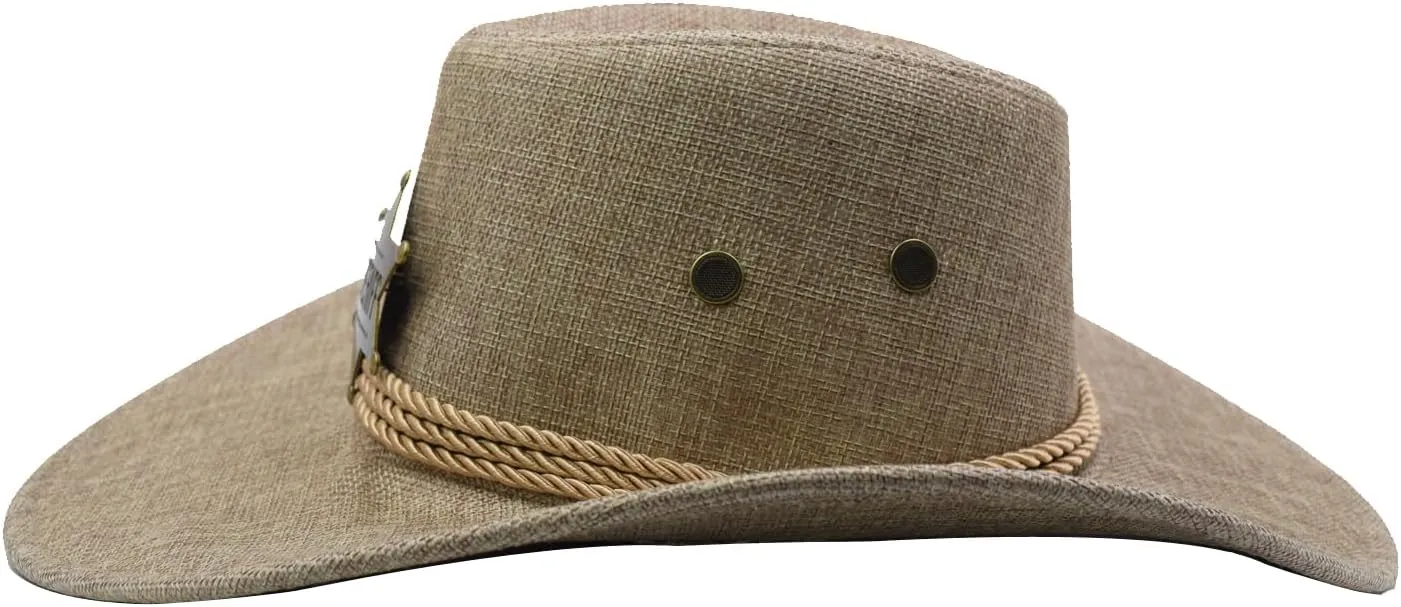 Cowboy Hat Wide Brim Travel Cap Western Cowgirl Hat Outdoor Sun Protect with Badge