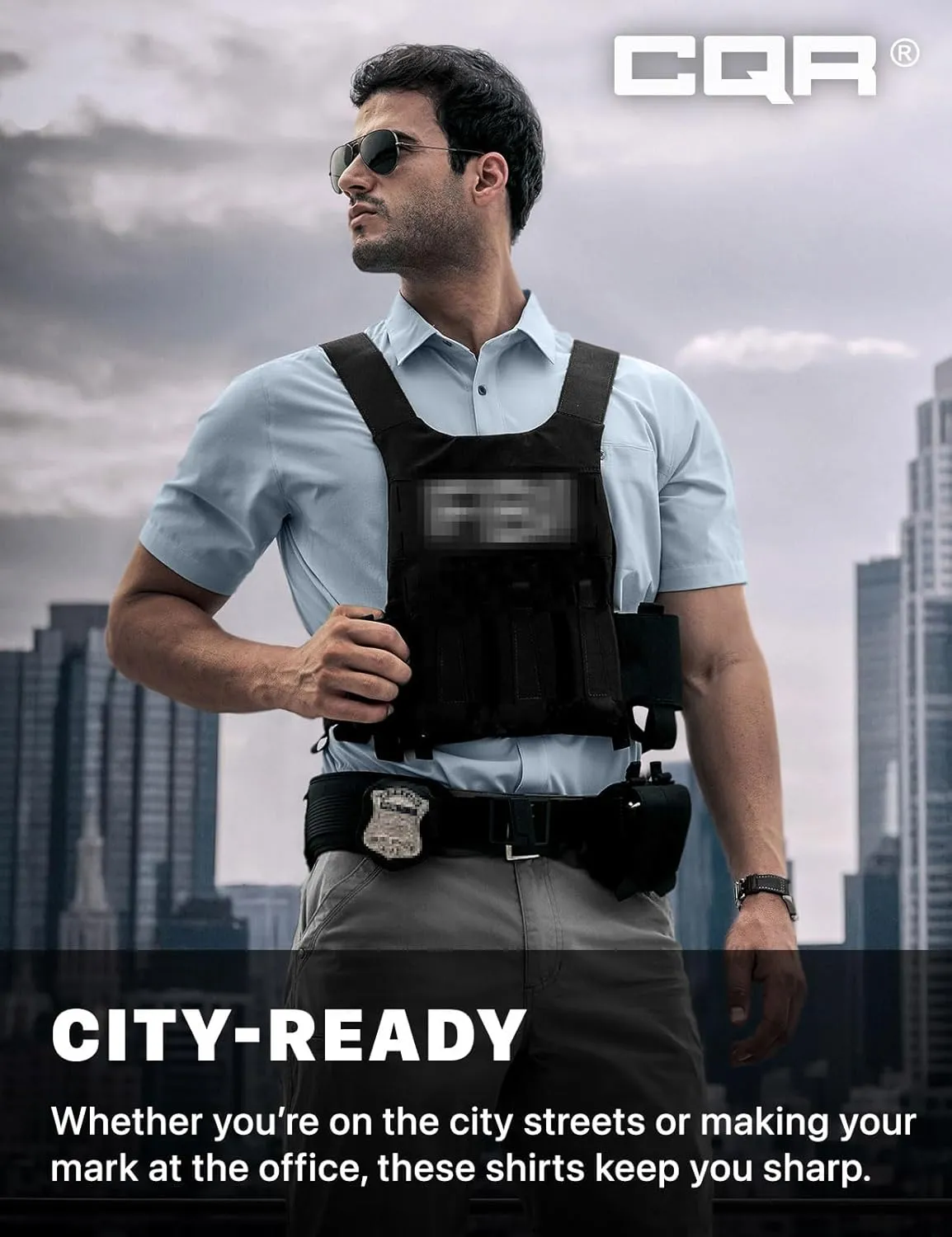 CQR Men's Short Sleeve Tactical Shirts, UPF 50  Ripstop Military Work Shirts, Breathable Button Down Outdoor Hiking Shirt