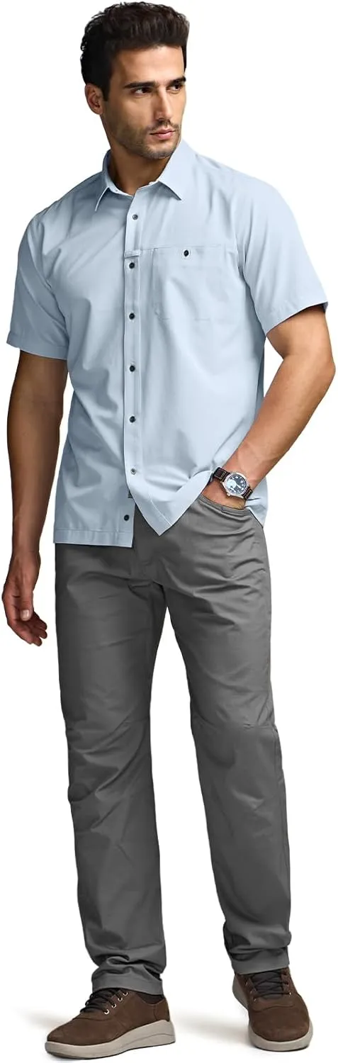 CQR Men's Short Sleeve Tactical Shirts, UPF 50  Ripstop Military Work Shirts, Breathable Button Down Outdoor Hiking Shirt