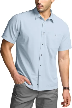 CQR Men's Short Sleeve Tactical Shirts, UPF 50  Ripstop Military Work Shirts, Breathable Button Down Outdoor Hiking Shirt