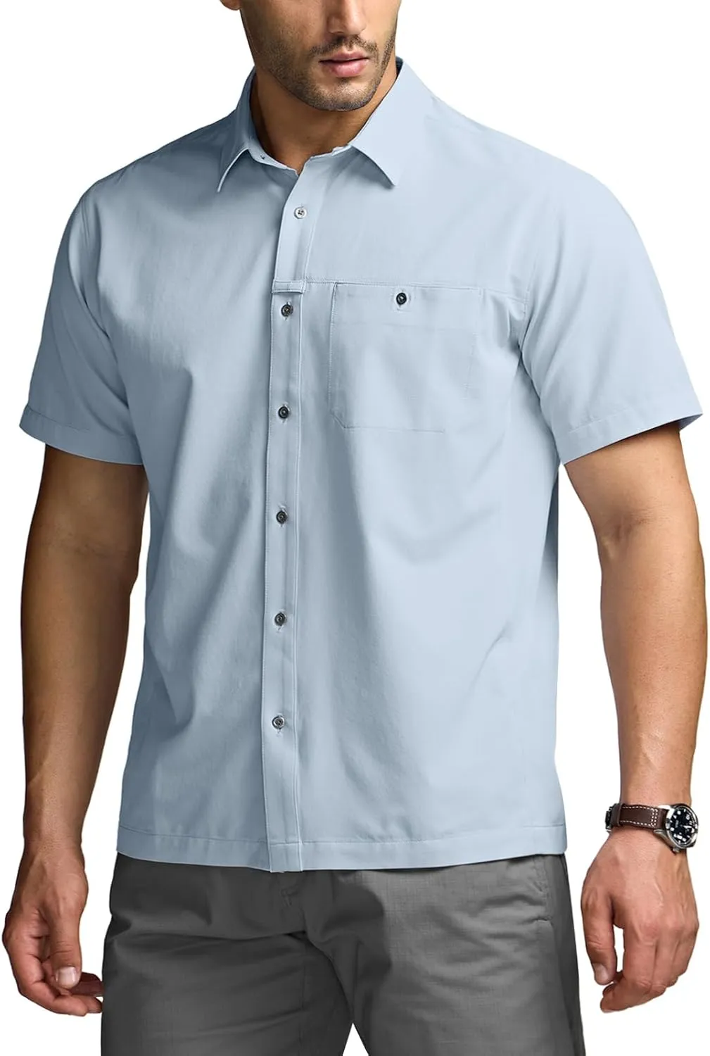 CQR Men's Short Sleeve Tactical Shirts, UPF 50  Ripstop Military Work Shirts, Breathable Button Down Outdoor Hiking Shirt
