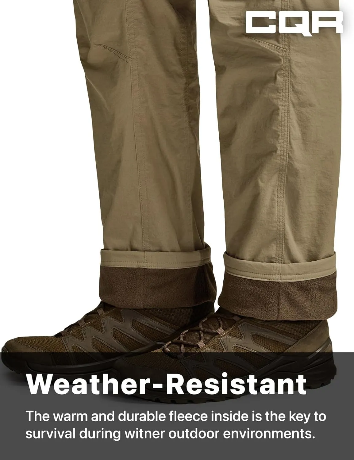 CQR Men's Winter Fleece Lined Pants, Water-Resistant Outdoor Stretch Work Pants, Windproof Casual Pants with Pockets