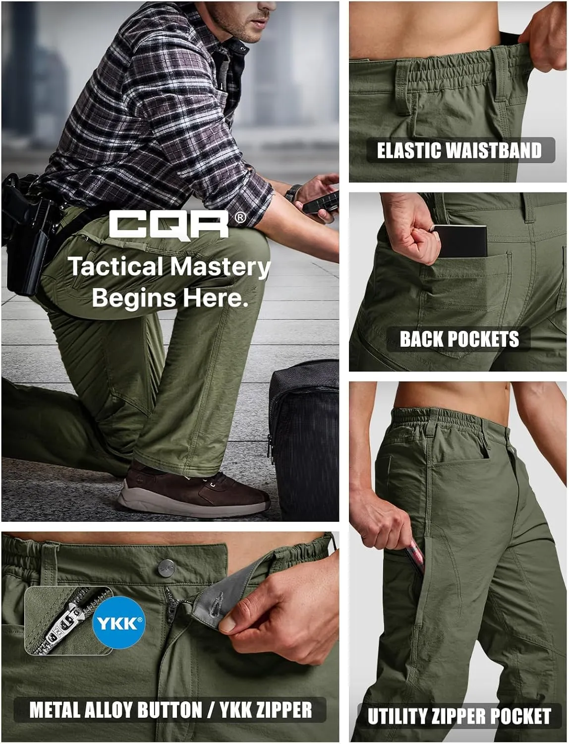 CQR Men's Winter Fleece Lined Pants, Water-Resistant Outdoor Stretch Work Pants, Windproof Casual Pants with Pockets