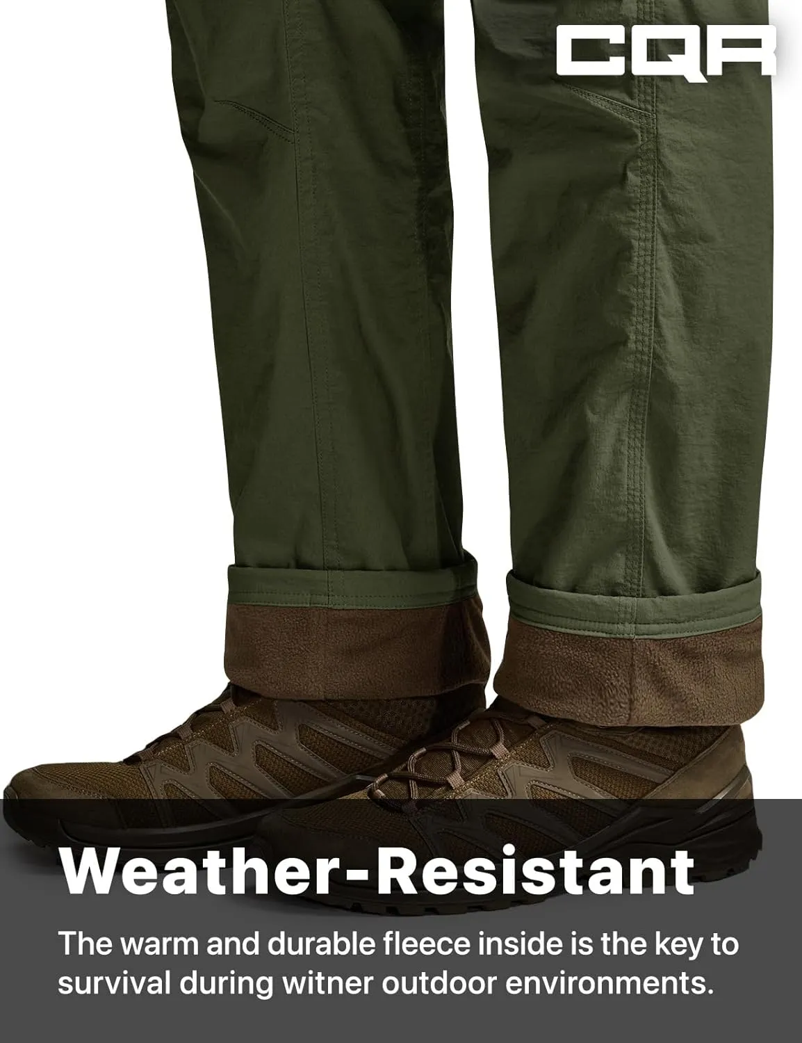 CQR Men's Winter Fleece Lined Pants, Water-Resistant Outdoor Stretch Work Pants, Windproof Casual Pants with Pockets