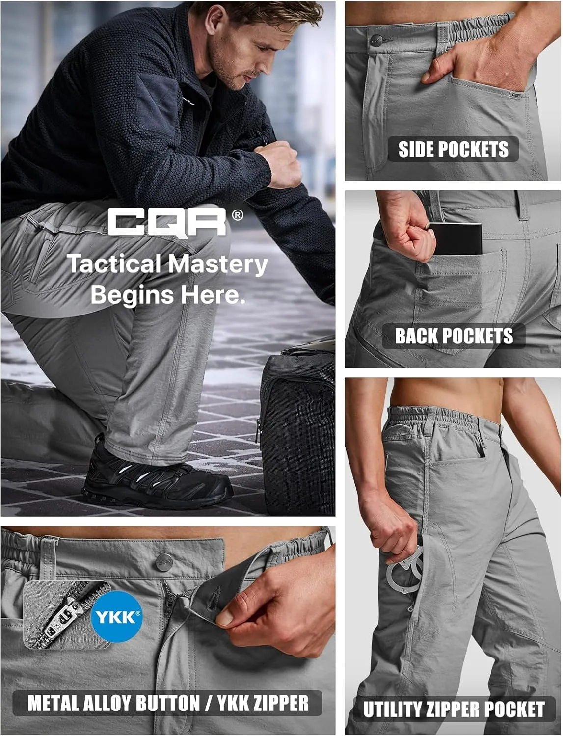 CQR Men's Winter Fleece Lined Pants, Water-Resistant Outdoor Stretch Work Pants, Windproof Casual Pants with Pockets