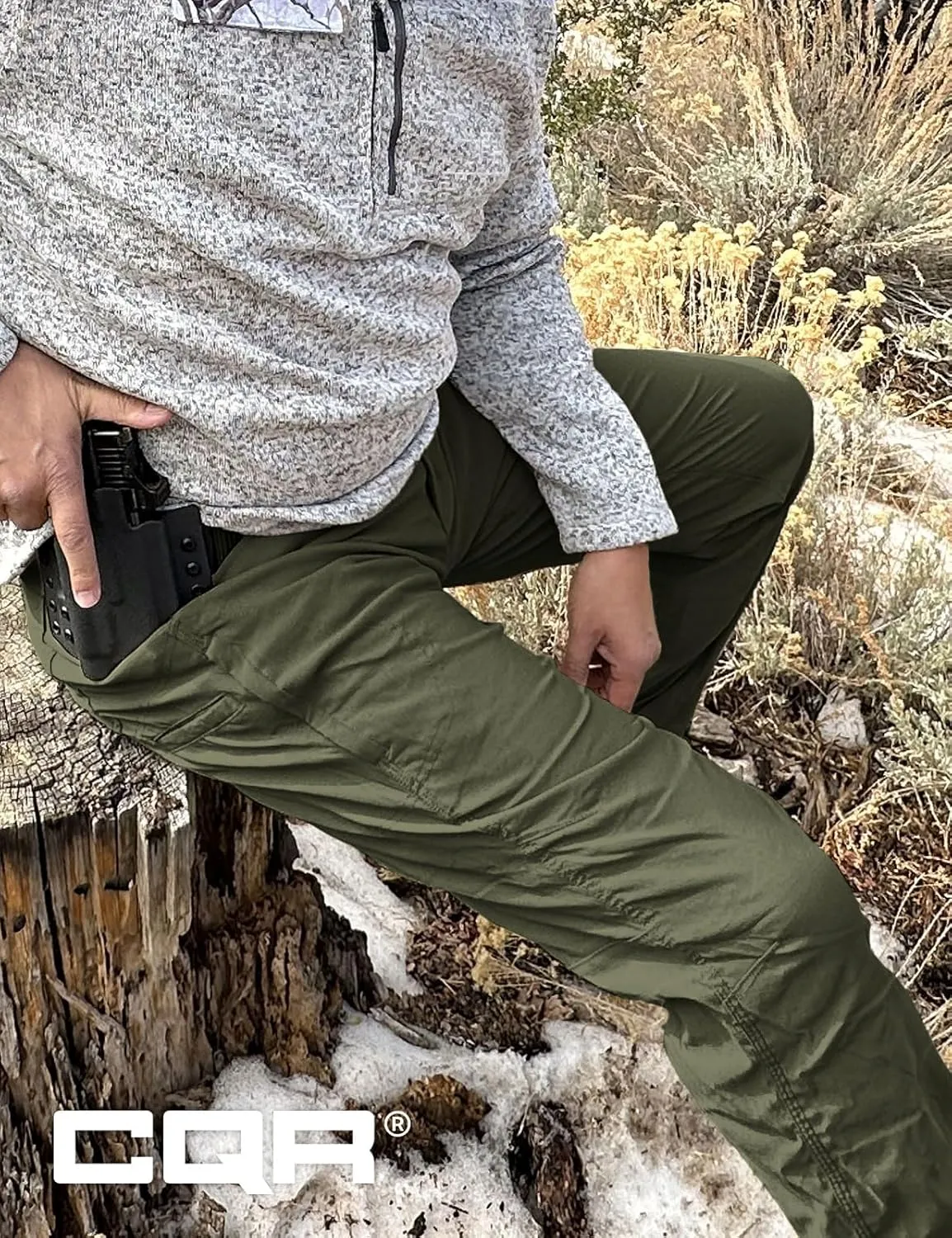CQR Men's Winter Fleece Lined Pants, Water-Resistant Outdoor Stretch Work Pants, Windproof Casual Pants with Pockets