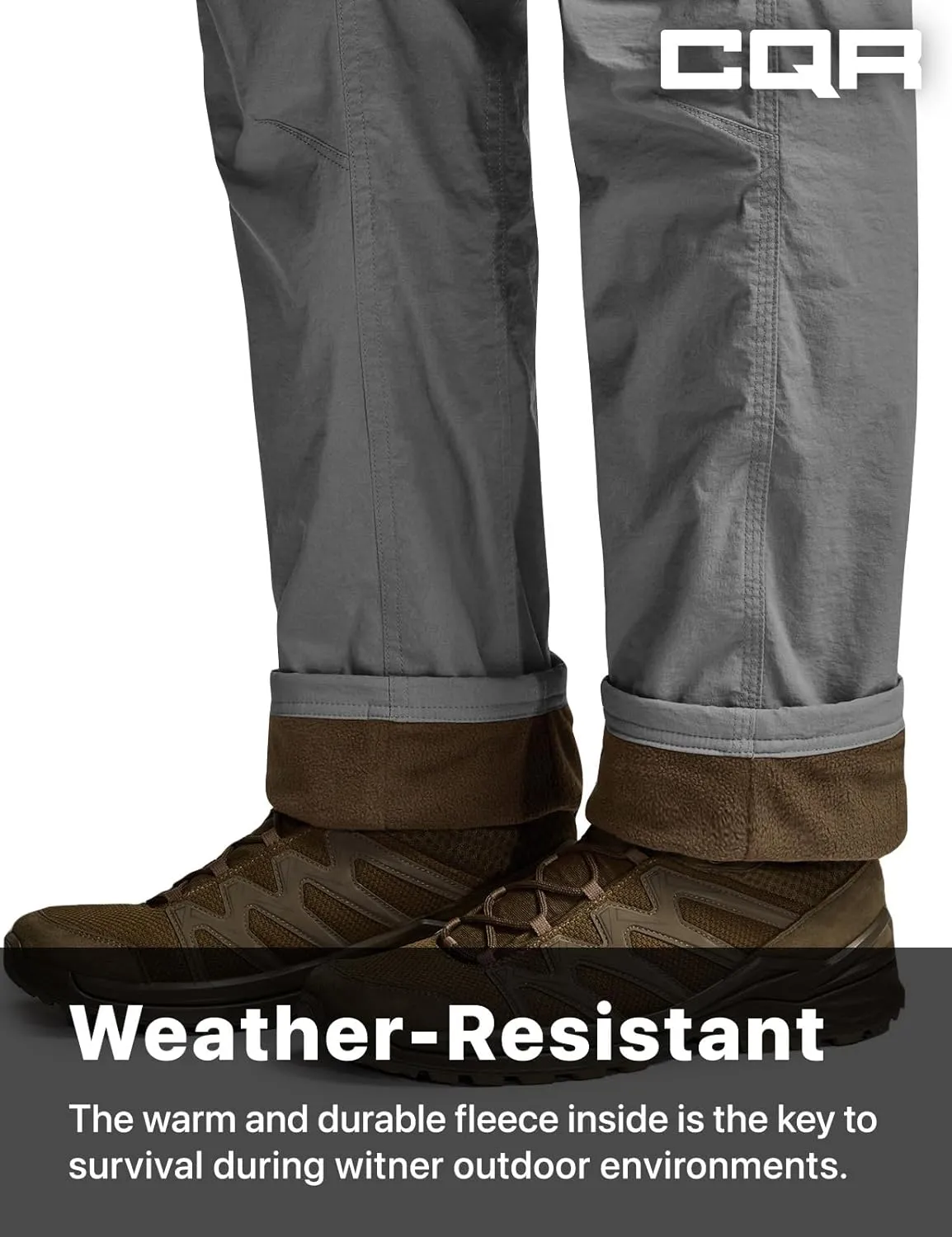 CQR Men's Winter Fleece Lined Pants, Water-Resistant Outdoor Stretch Work Pants, Windproof Casual Pants with Pockets