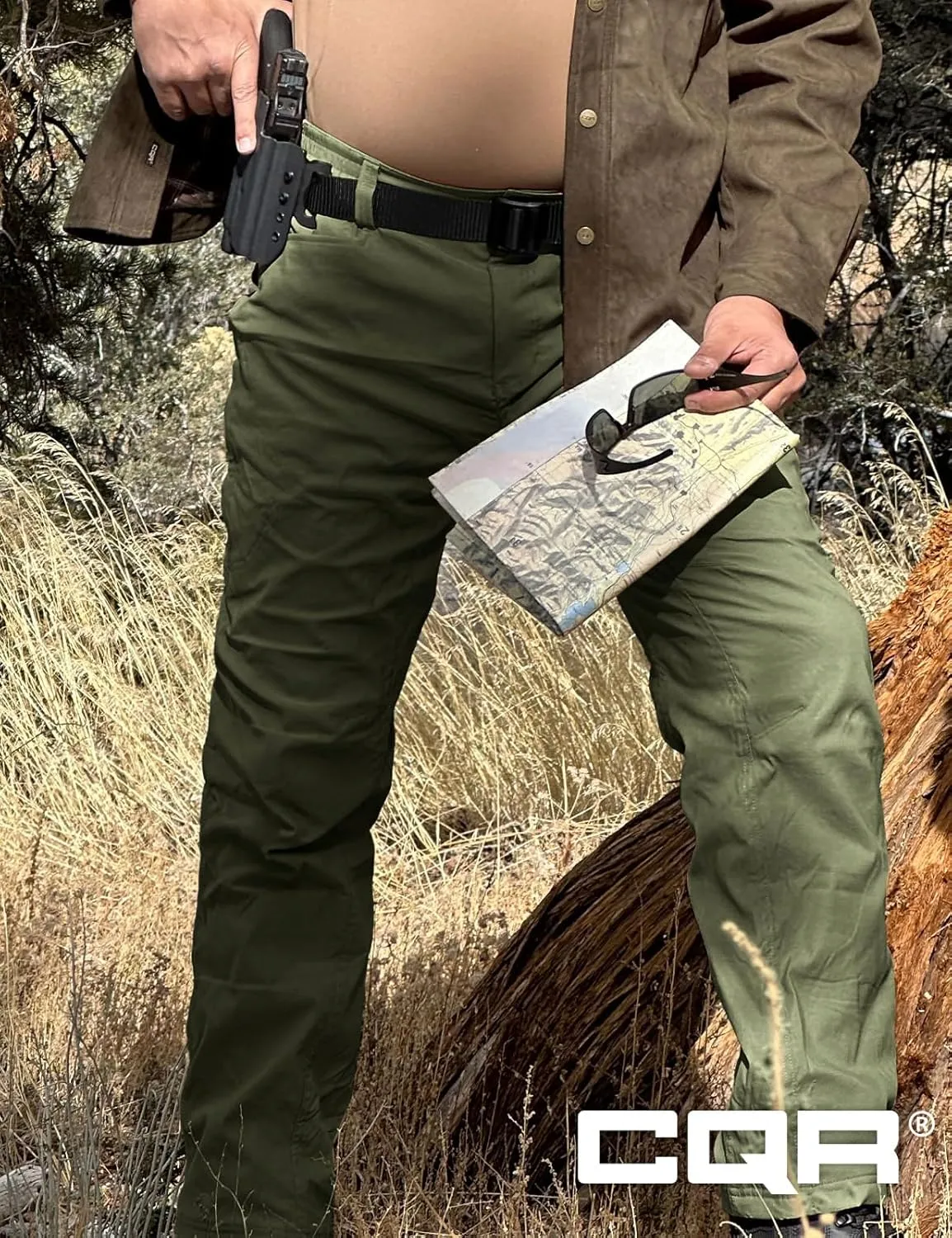 CQR Men's Winter Fleece Lined Pants, Water-Resistant Outdoor Stretch Work Pants, Windproof Casual Pants with Pockets