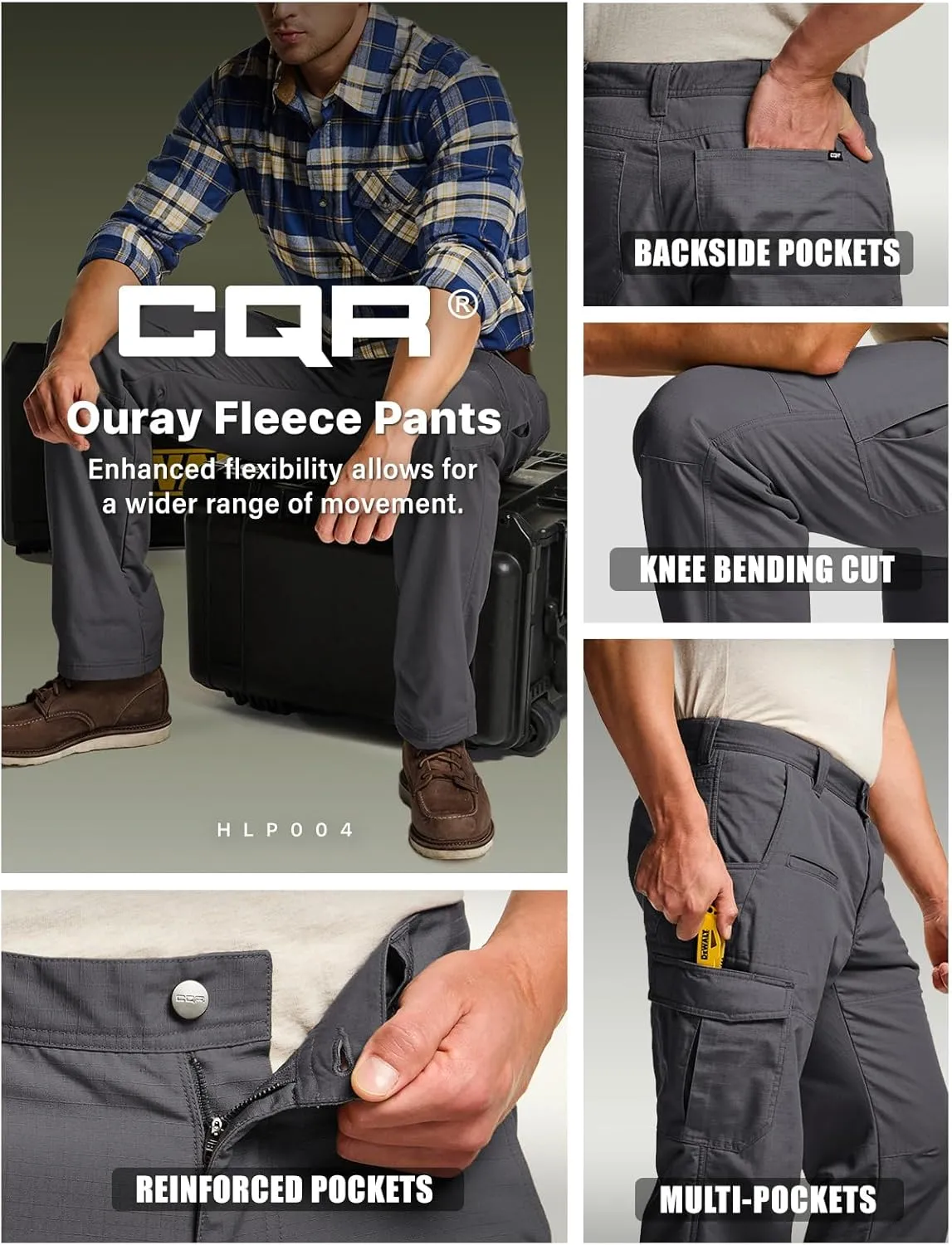 CQR Men's Winter Tactical Cargo Pants, Thermal Fleece Lined Outdoor Snow Ski Hiking Work