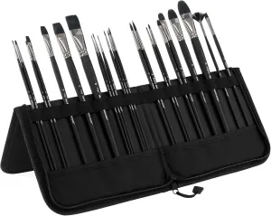 Creative Mark Black Swan Paint Brush Set Synthetic Red Sable Brushes for Acrylics, Oils, Glazings & Heavy Body Media - [Set of 23 Assorted Brushes w/Brush Easel Case]