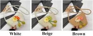 Crossbody Bag for Women Cotton Woven Bag Clutch Purse Travel Beach Handbag Shoulder Bag Hobo Purse for Holiday Brown