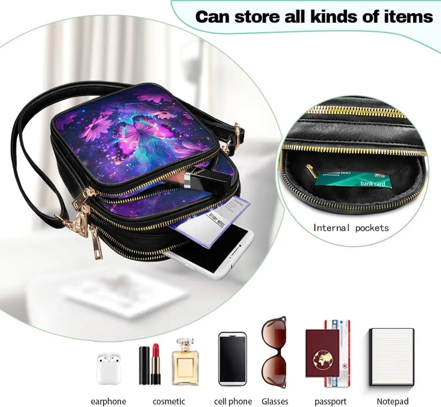 Crossbody Bag for Women Multi Pocket Sling Shoulder Purses Travel Leather Zipper Designer Satchel Adjustable Strap