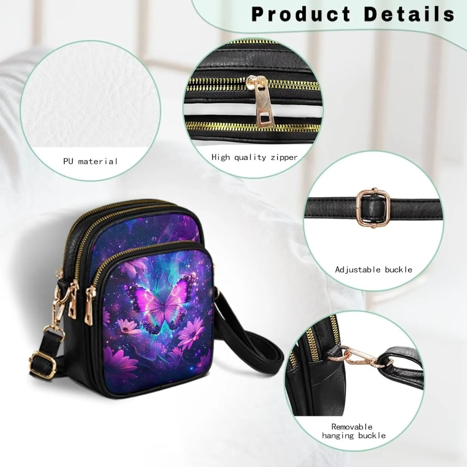 Crossbody Bag for Women Multi Pocket Sling Shoulder Purses Travel Leather Zipper Designer Satchel Adjustable Strap