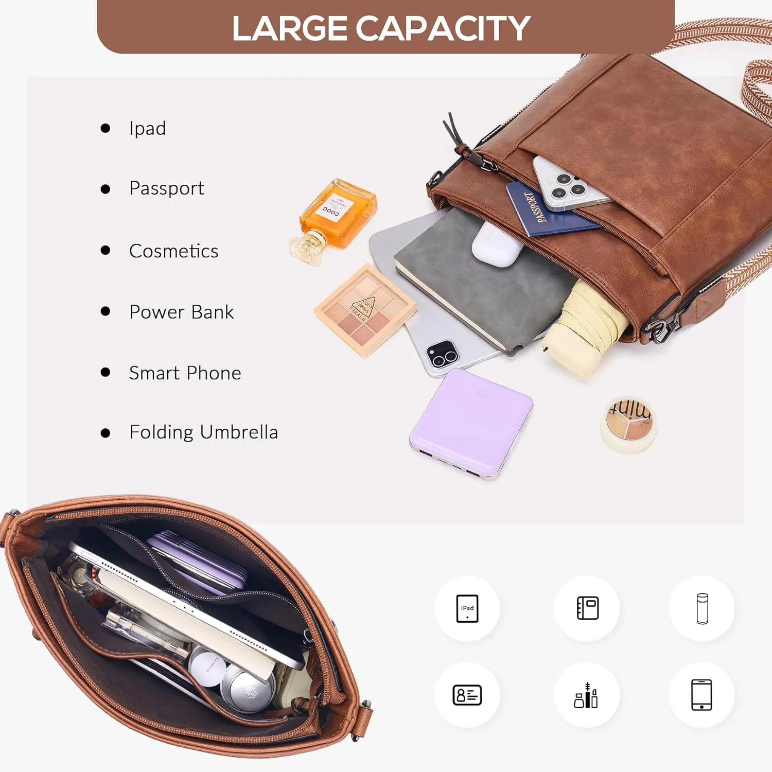 Crossbody Bags For Women Medium Crossbody Travel Purses with 4 Card Slots Leather Shoulder Handbags
