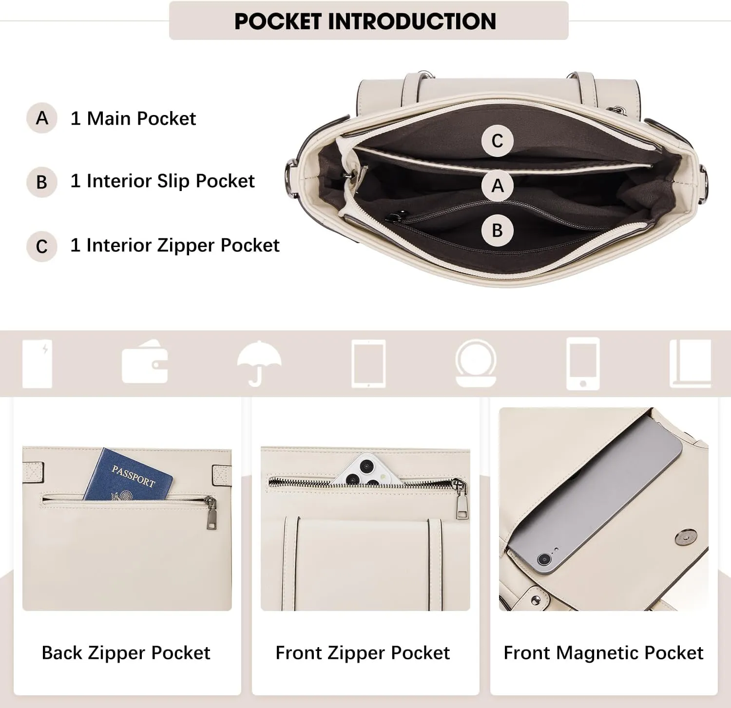 Crossbody Bags for Women,Multi Pocket Crossbody Purses Vegan Leather Shoulder Handbags Travel Purse Adjustable Strap