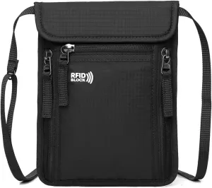Crossbody Card Pouch for Passport Mobile Phone with RFID, Travel Wallet (Black) (Blcak)