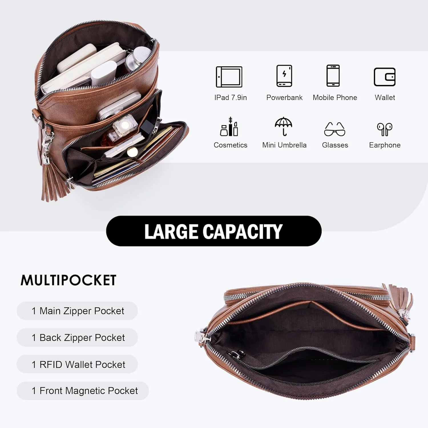 Crossbody Purse for Women,Lightweight Medium Crossbody Bag Soft Leather Women's Shoulder Handbags with Tassel