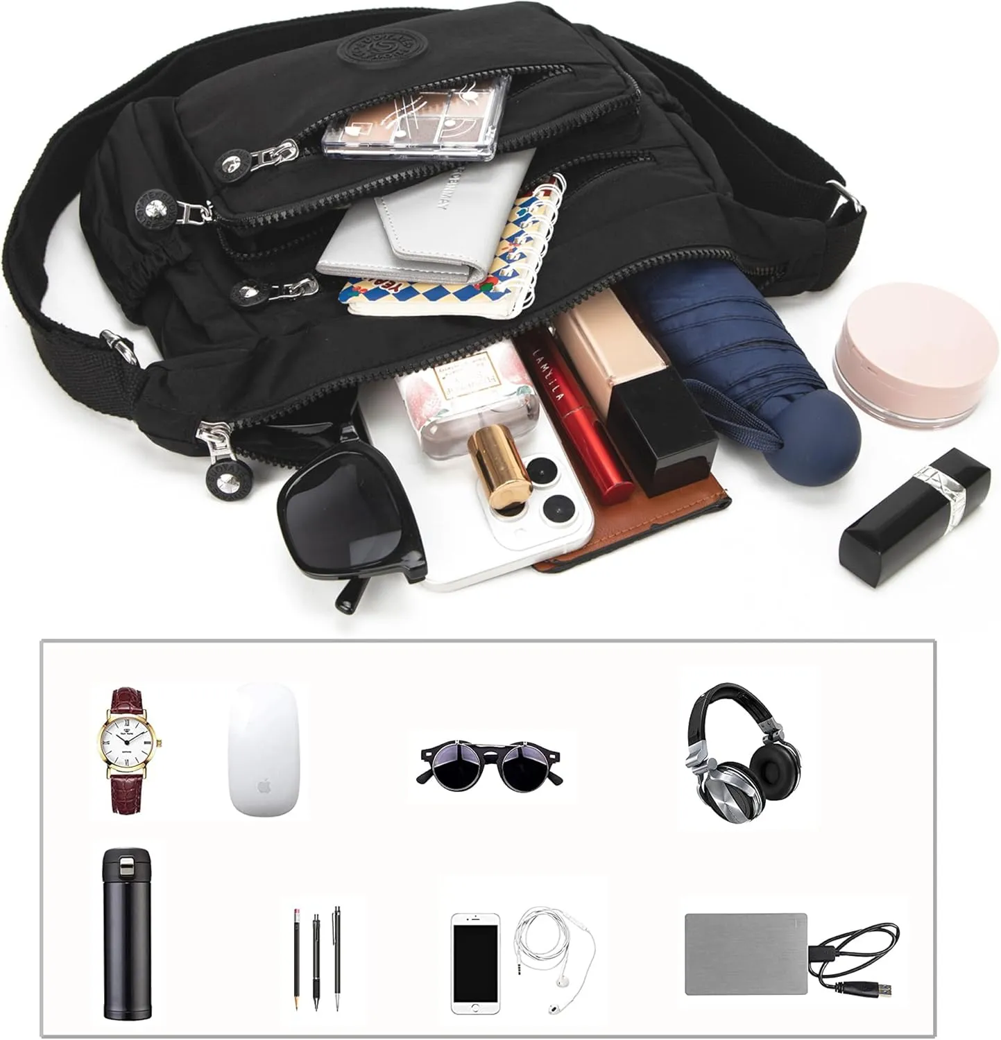 Crossbody Purses for Women Lightweight Shoulder Handbags Waterproof Nylon Travel Bag Ladies Pocketbooks