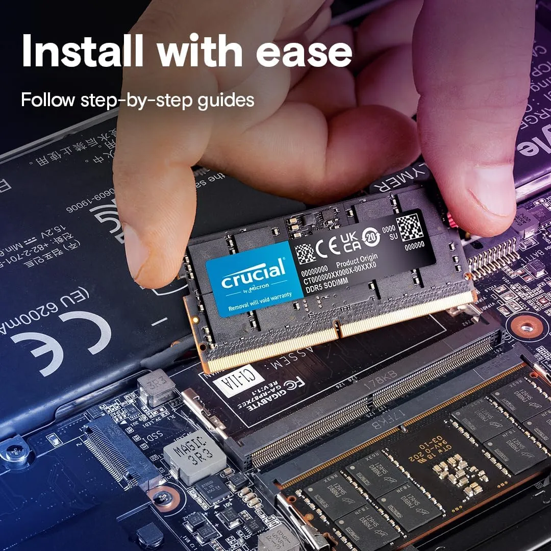 Crucial 32GB DDR5 RAM Kit (2x16GB), 5600MHz (or 5200MHz or 4800MHz) Laptop Memory 262-Pin SODIMM, Compatible with Intel Core and AMD Ryzen 7000, Black - CT2K16G56C46S5