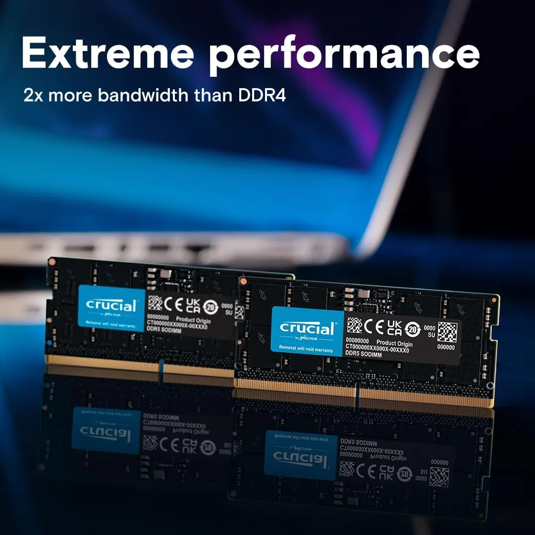 Crucial 32GB DDR5 RAM Kit (2x16GB), 5600MHz (or 5200MHz or 4800MHz) Laptop Memory 262-Pin SODIMM, Compatible with Intel Core and AMD Ryzen 7000, Black - CT2K16G56C46S5