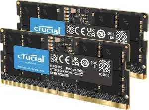 Crucial 32GB DDR5 RAM Kit (2x16GB), 5600MHz (or 5200MHz or 4800MHz) Laptop Memory 262-Pin SODIMM, Compatible with Intel Core and AMD Ryzen 7000, Black - CT2K16G56C46S5