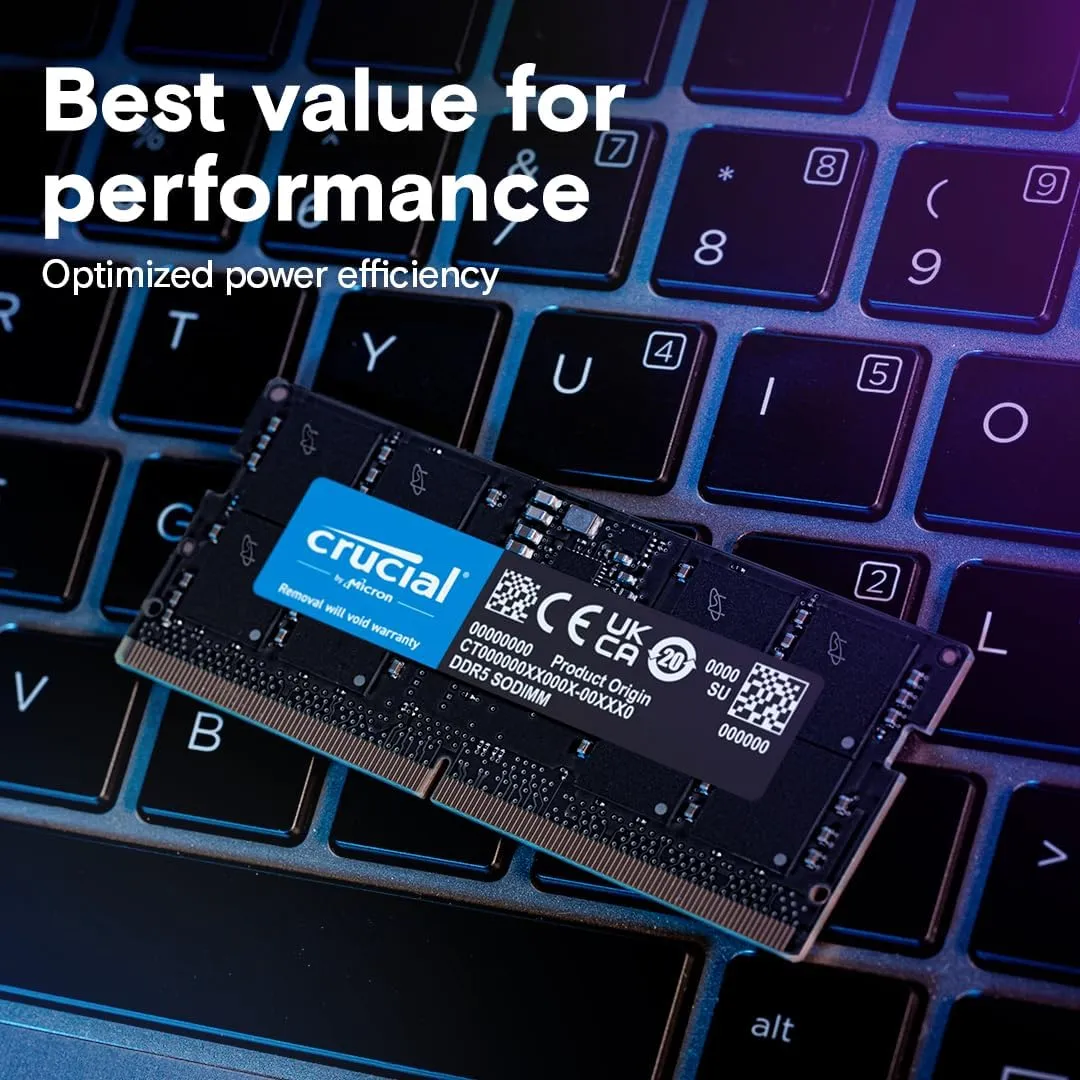 Crucial 32GB DDR5 RAM Kit (2x16GB), 5600MHz (or 5200MHz or 4800MHz) Laptop Memory 262-Pin SODIMM, Compatible with Intel Core and AMD Ryzen 7000, Black - CT2K16G56C46S5