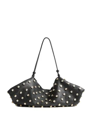Crystal Embellished Origami Top Handle in Black