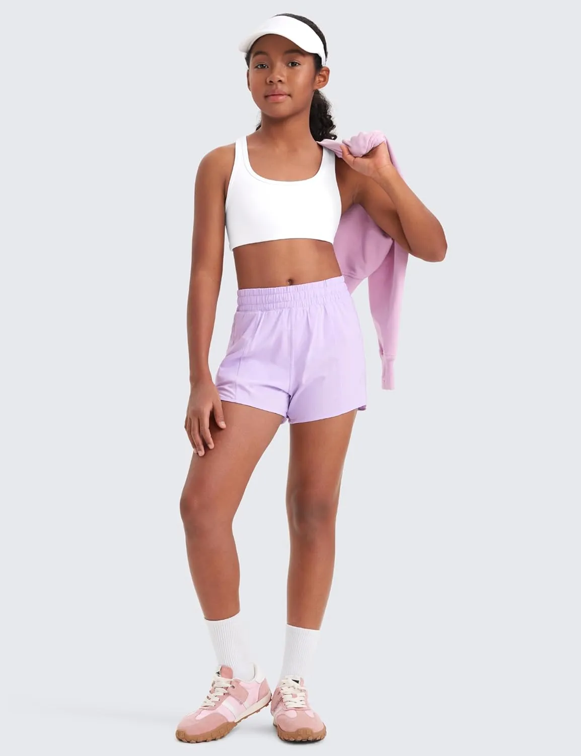 CRZ YOGA Girls Athletic Shorts with Zipper Pocket for Teens Kids Running Workout Casual Tennis Soccer Lightweight Liner