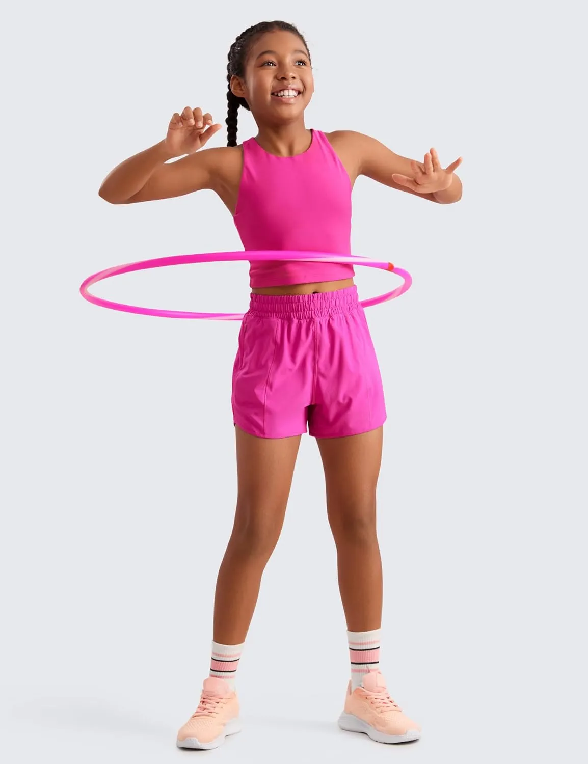 CRZ YOGA Girls Athletic Shorts with Zipper Pocket for Teens Kids Running Workout Casual Tennis Soccer Lightweight Liner