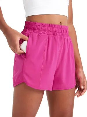 CRZ YOGA Girls Athletic Shorts with Zipper Pocket for Teens Kids Running Workout Casual Tennis Soccer Lightweight Liner