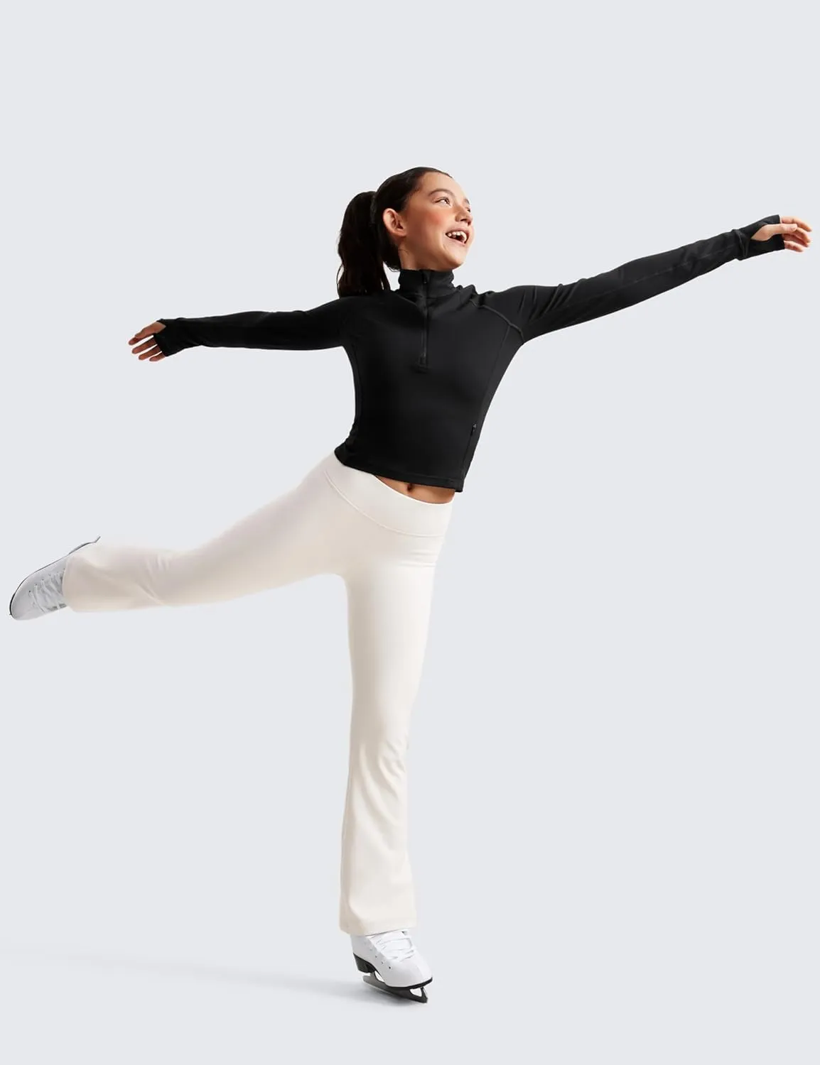 CRZ YOGA Girls Thermal Fleece Lined Flare Leggings Winter Warm Water Resistant Kids Bell Bottoms High Waist Pants Lounge Yoga