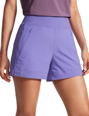 CRZ YOGA Women's Lightweight Mid Rise Hiking Shorts 4'' - Stretch for Athletic Summer Travel Outdoor Golf with Zip Pockets