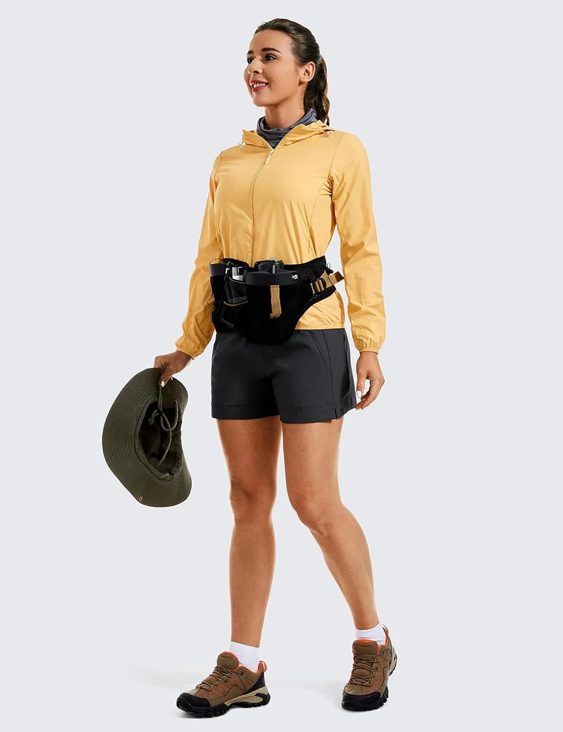 CRZ YOGA Women's Lightweight Mid Rise Hiking Shorts 4'' - Stretch for Athletic Summer Travel Outdoor Golf with Zip Pockets