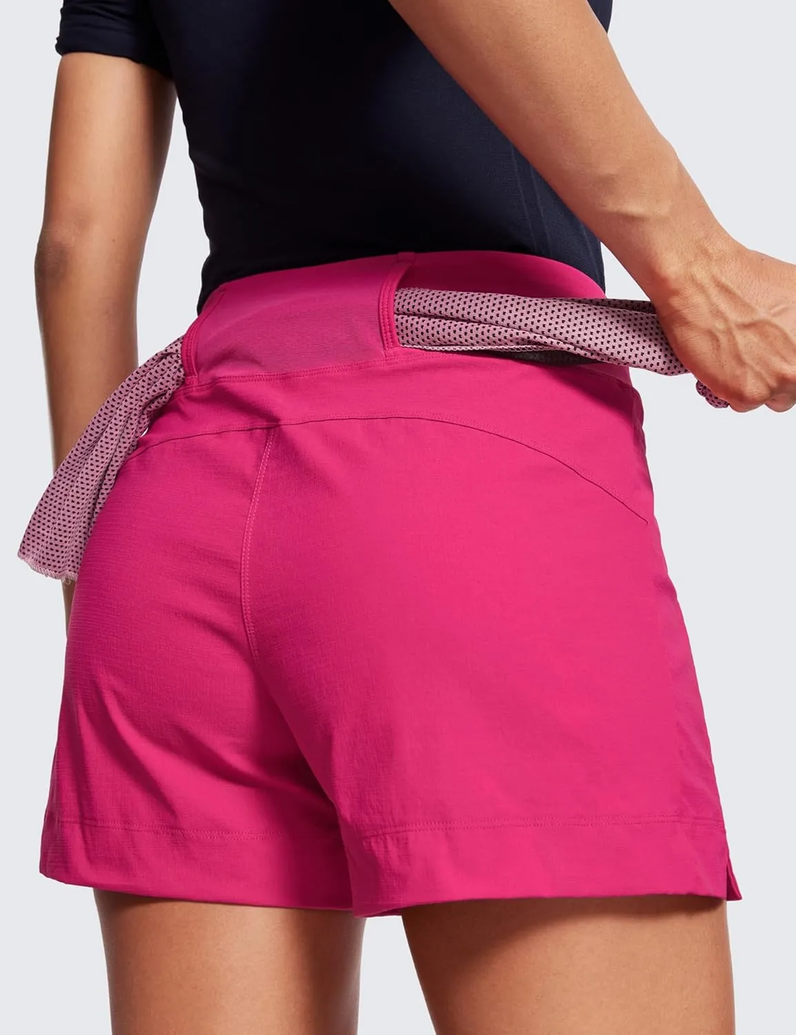 CRZ YOGA Women's Lightweight Mid Rise Hiking Shorts 4'' - Stretch for Athletic Summer Travel Outdoor Golf with Zip Pockets