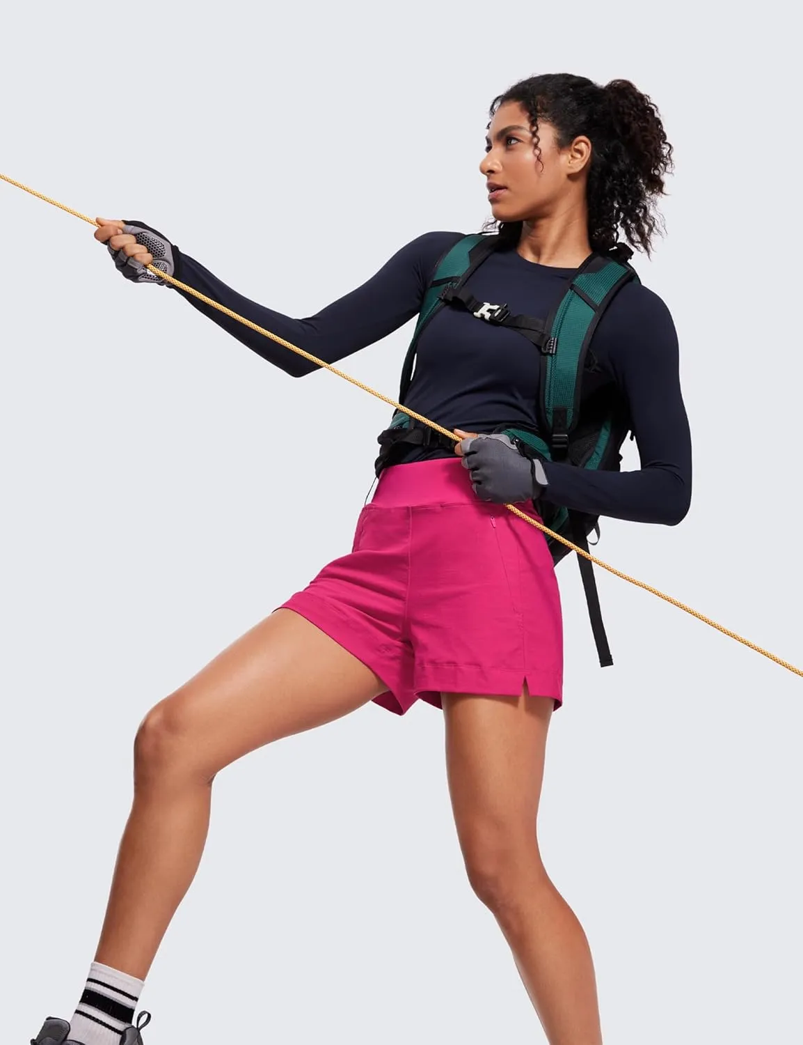 CRZ YOGA Women's Lightweight Mid Rise Hiking Shorts 4'' - Stretch for Athletic Summer Travel Outdoor Golf with Zip Pockets