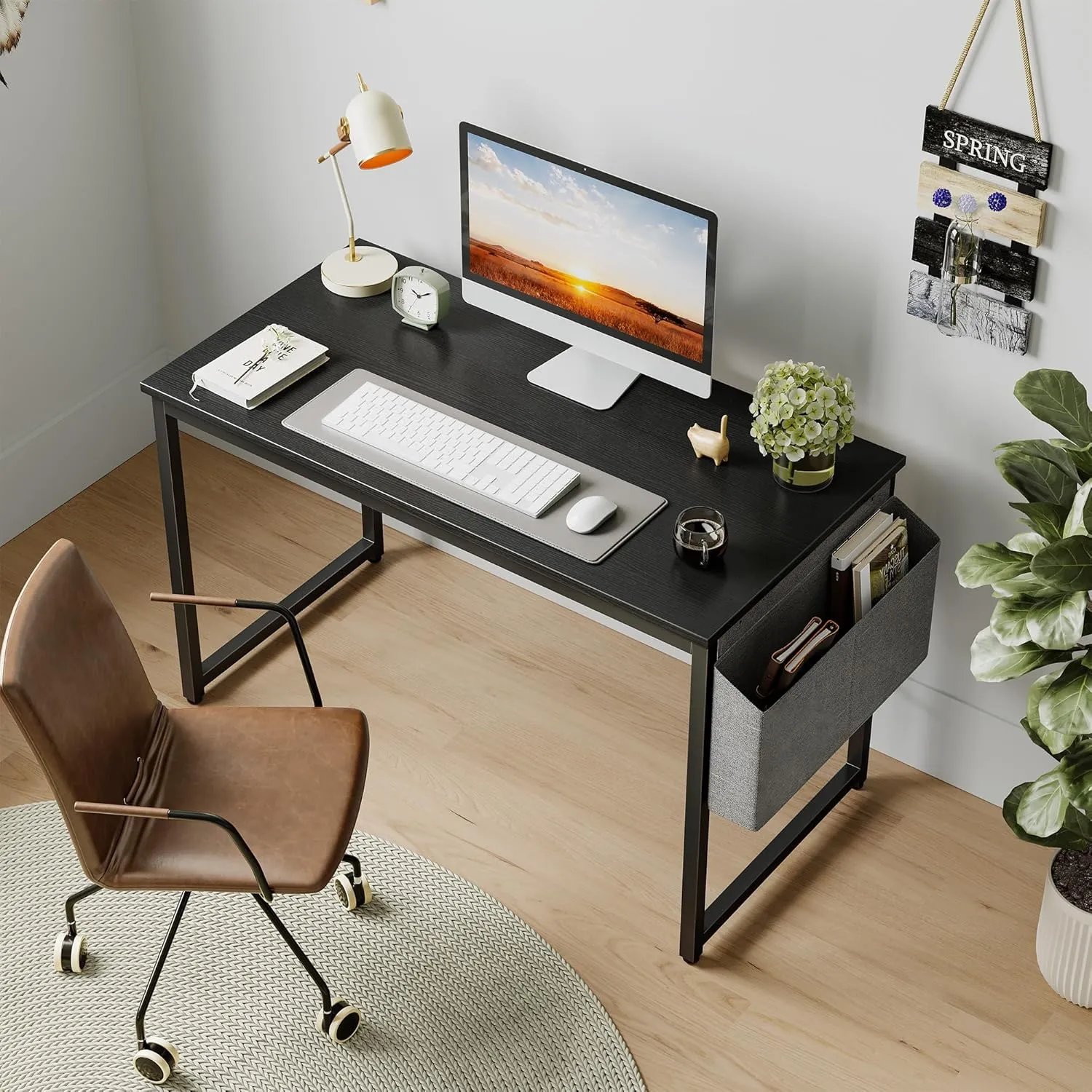 CubiCubi Computer Desk, 55 inch Home Office Writing Study Desk, Modern Simple Style Table with Storage Bag, Black