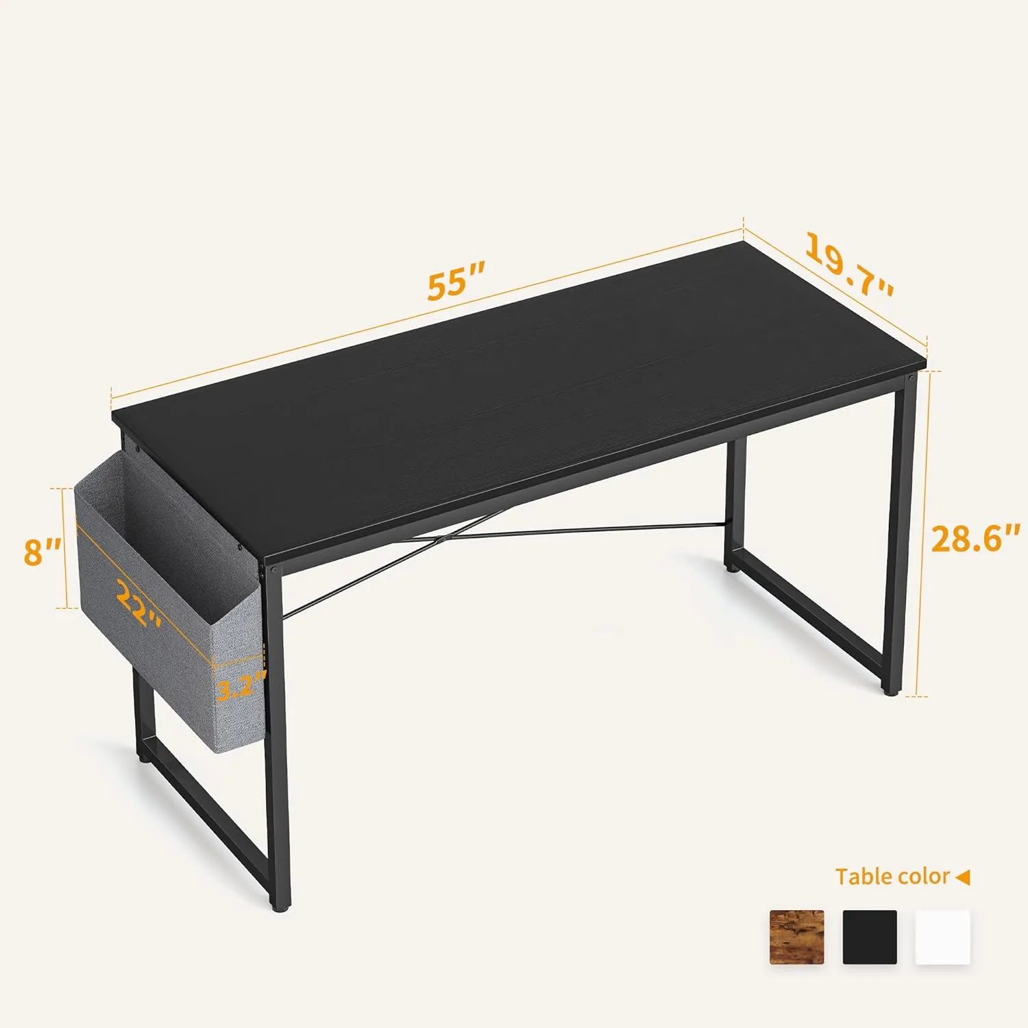 CubiCubi Computer Desk, 55 inch Home Office Writing Study Desk, Modern Simple Style Table with Storage Bag, Black