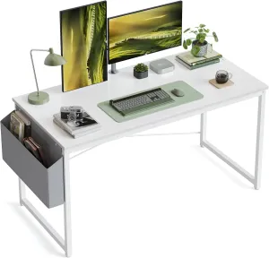 CubiCubi Computer Desk, 55 inch Home Office Writing Study Desk, Modern Simple Style Table with Storage Bag, White