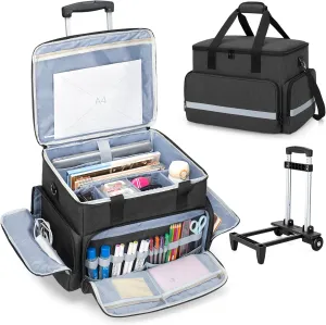 CURMIO Rolling Teacher Tote Bag with Wheels, Teaching Work Bag with Padded Sleeve for up to 14” Laptop for Teaching, Office, Black(Bag Only)