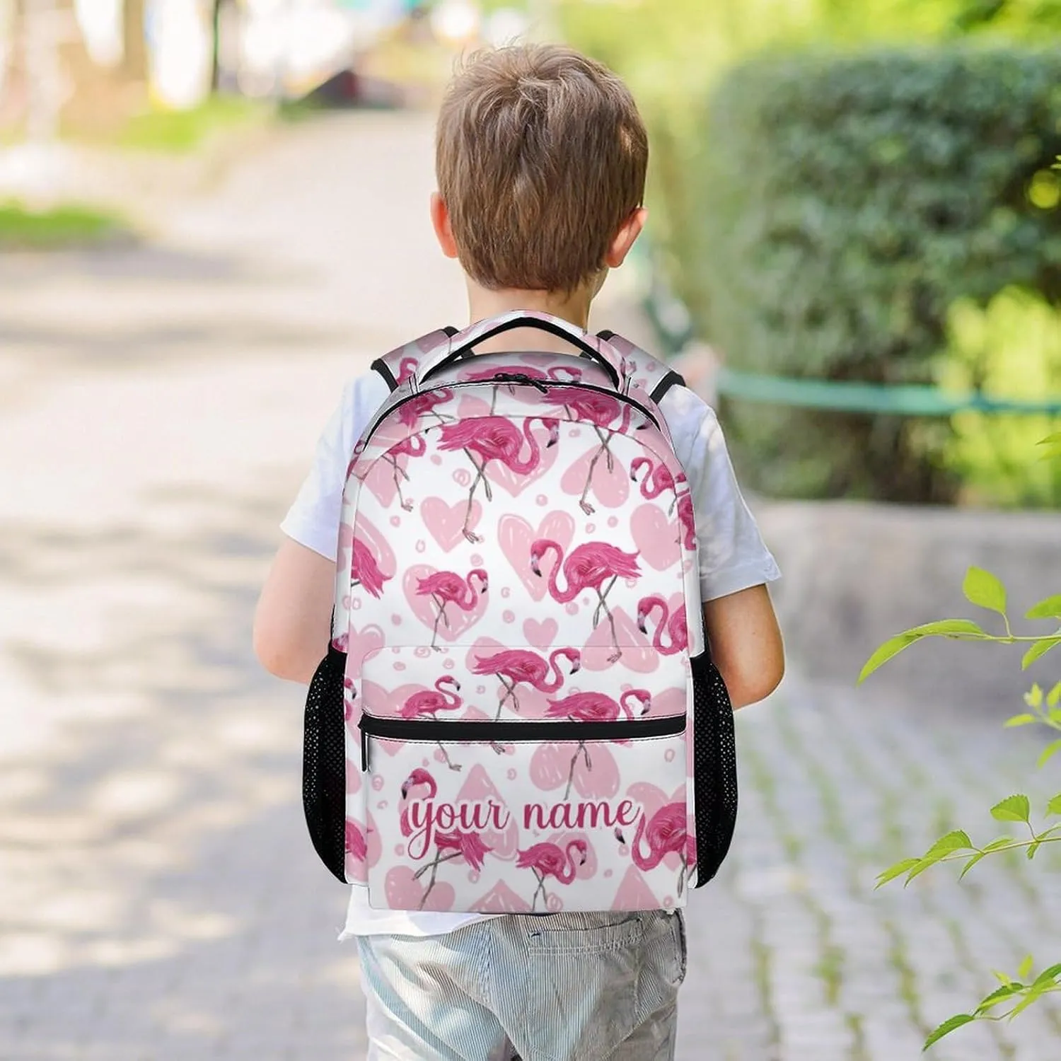 Custom Flamingo Backpack for Girls Boys, 16 Inch Pink Backpacks for School, Cute Lightweight Durable Bookbag for Kids