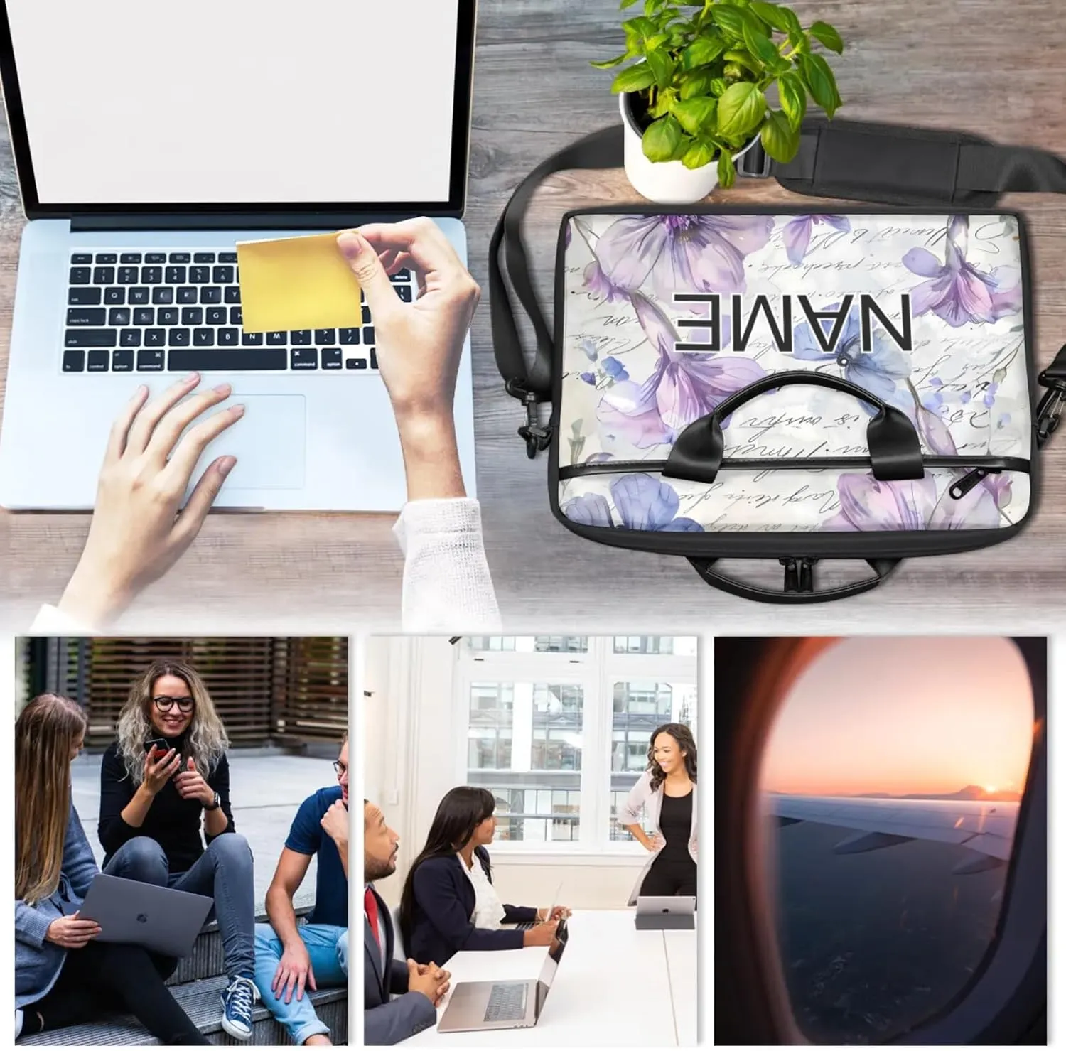Custom Laptop Bag with Name Personalized 15 Inch Shoulder Computer Bag