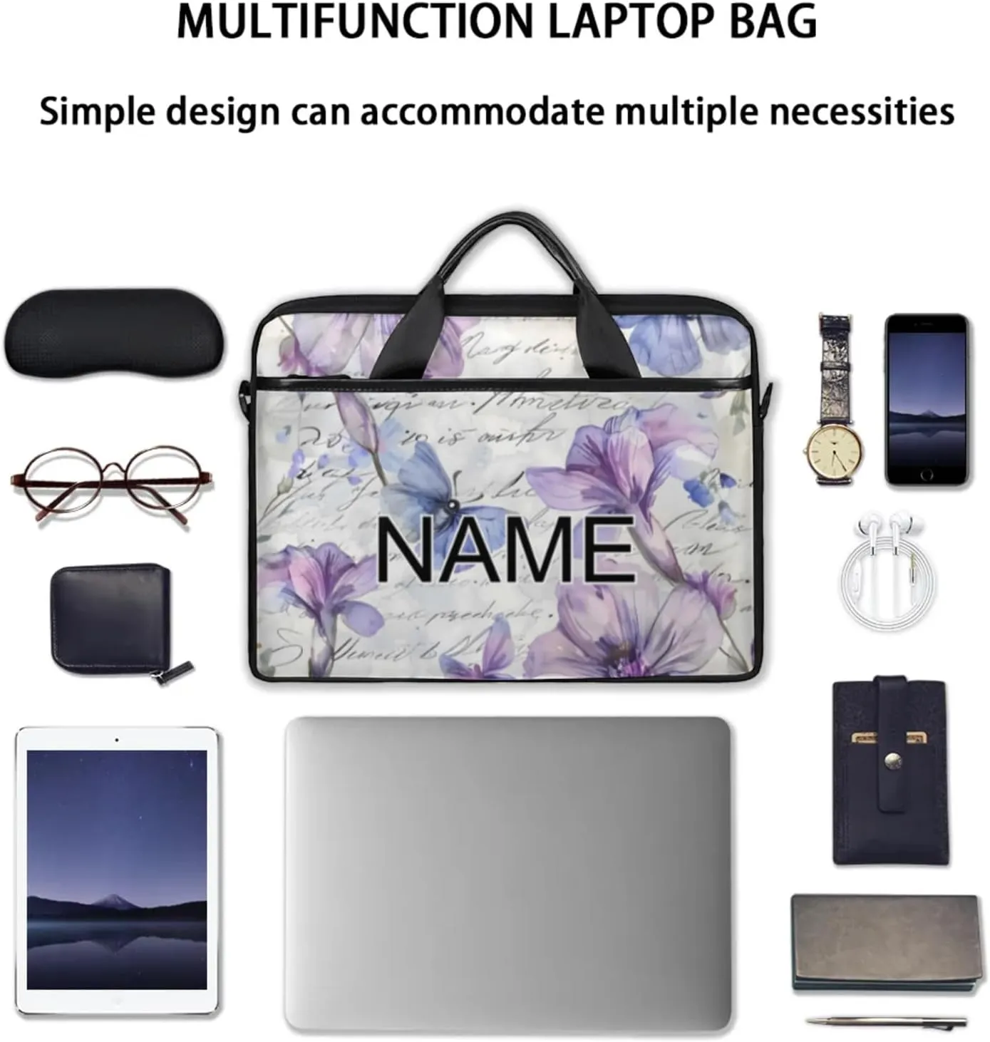 Custom Laptop Bag with Name Personalized 15 Inch Shoulder Computer Bag
