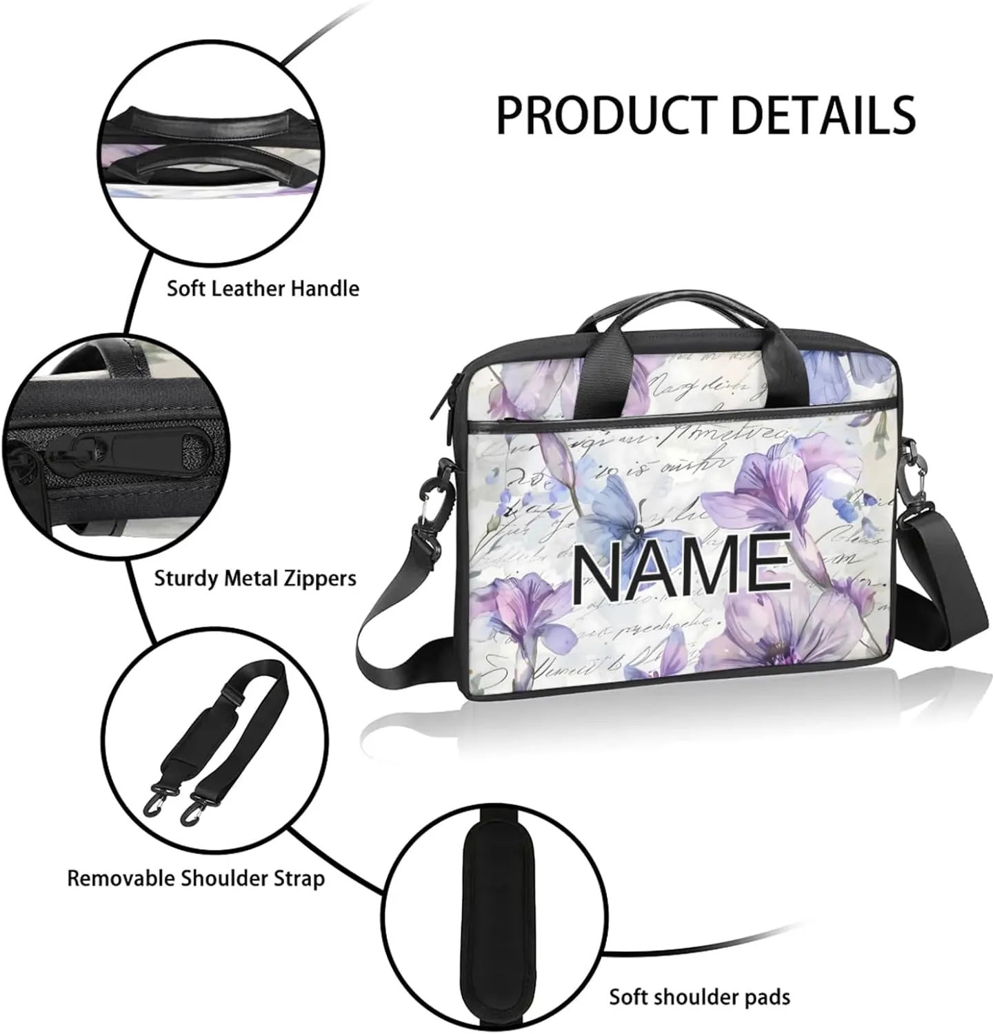 Custom Laptop Bag with Name Personalized 15 Inch Shoulder Computer Bag