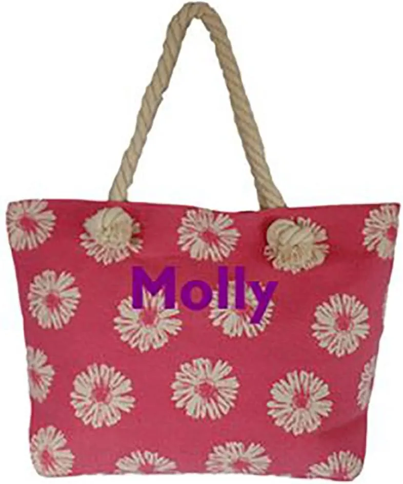 Custom Personalized Daisy Print Shopping Tote with Rope Handles