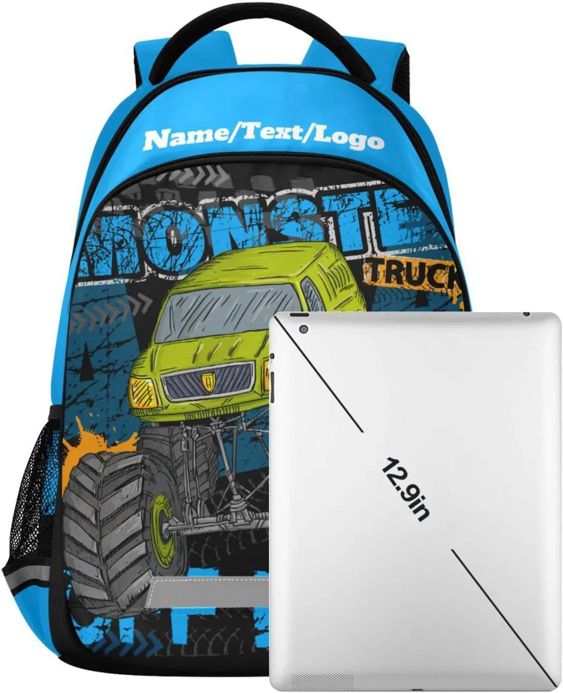 Custom Personalized Monster Truck Backpack for Boys Girls School Backpack Kids Backpack Bookbag Elementary School Bag