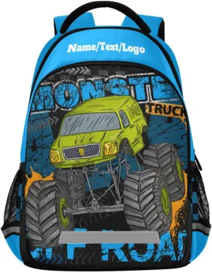 Custom Personalized Monster Truck Backpack for Boys Girls School Backpack Kids Backpack Bookbag Elementary School Bag