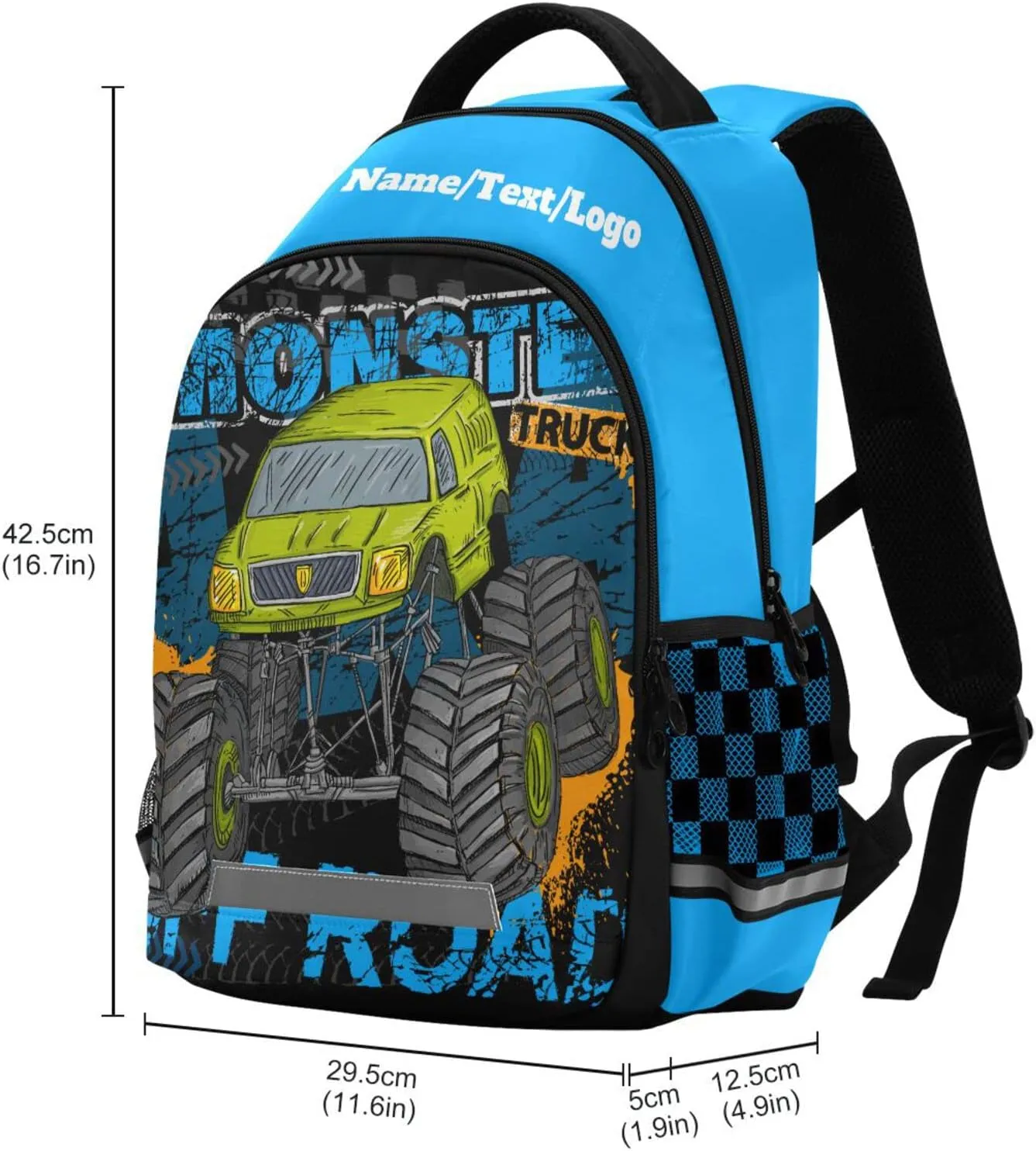 Custom Personalized Monster Truck Backpack for Boys Girls School Backpack Kids Backpack Bookbag Elementary School Bag